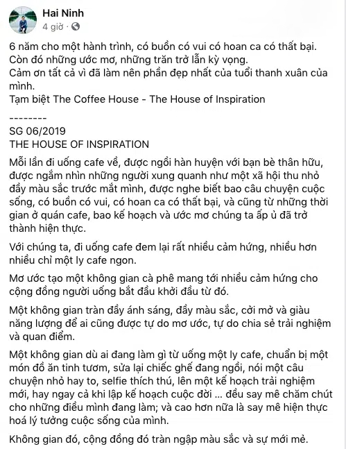 Bài chia sẻ trên trang cá nhân anh Nguyễn Hải Ninh.