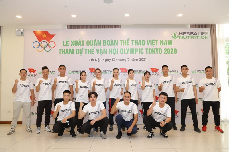 Công ty Herbalife Việt Nam phối hợp cùng Ủy ban Olympic Việt Nam (VOC) tổ chức Lễ Xuất Quân cho các vận động viên và huấn luyện viên Việt Nam tham dự Thế vận hội Olympic 2020. Ảnh: TL.