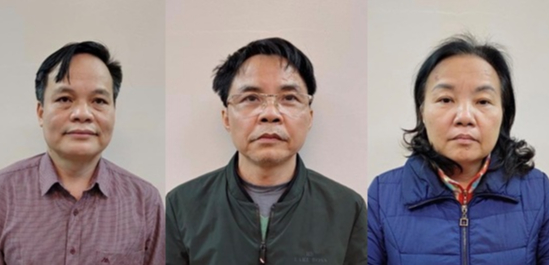 Các bị can Lâm Văn Tuấn, Phan Huy Văn và Phan Thị Khánh Vân (từ trái qua). Ảnh: CQĐT.