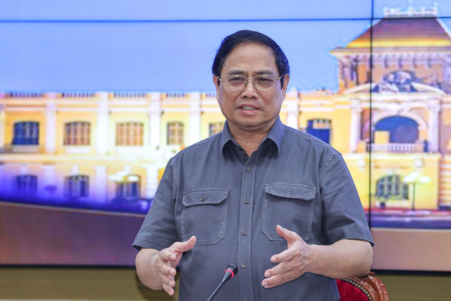Thủ tướng Phạm Minh Chính làm việc với lãnh đạo chủ chốt TPHCM về nhiệm vụ phát triển kinh tế - xã hội - Ảnh: VGP