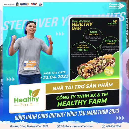 Healthy Farm là đơn vị chuyên sản xuất và phân phối các sản phẩm nguồn gốc từ thiên nhiên, thông qua quá trình chọn lọc kỹ càng, kết hợp với quá trình nghiên cứu về dinh dưỡng con người, tạo nên những sản phẩm tốt, đáp ưng các nhu cầu như: nâng cao thể chất, xây dựng thể hình, bổ sung dinh dưỡng và làm đẹp từ bên trong… Thông qua Giải chạy OneWay Vũng Tàu Marathon 2023, Healthy Farm mong muốn và luôn nổ lực để đem đến cho cộng đồng một nguồn dinh dưỡng lành mạnh và an toàn tuyệt đối.