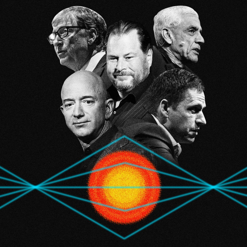 Các nhà tỷ phú công nghệ đầu tư vào năng lượng hạt nhân hợp hạch - Jeff Bezos, Bill Gates, Marc Benioff, Vinod Khosla và Peter Thiel. Ảnh: Wall Street Journal