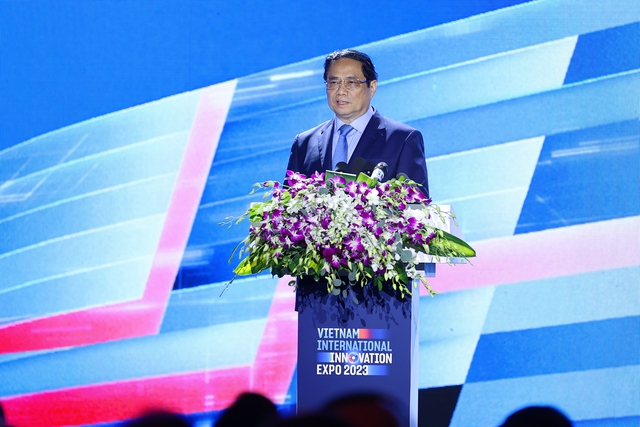 Thủ tướng Phạm Minh Chính phát biểu tại Lễ khánh thành Trung tâm Đổi mới sáng tạo Quốc gia. Ảnh: VGP