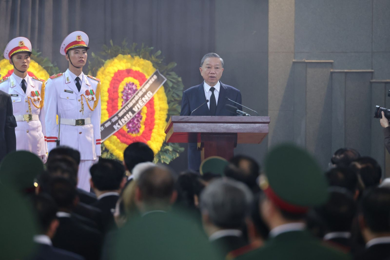 Chủ tịch nước Tô Lâm đọc Lời điếu tại Lễ Truy điệu đồng chí Nguyễn Phú TrọngTổng Bí thư Ban Chấp hành Trung ương Đảng Cộng sản Việt Nam. Ảnh: VGP