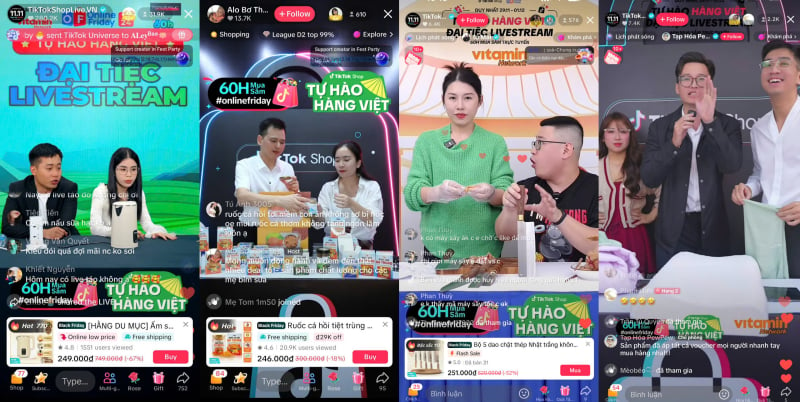 Các nhà sáng tạo nội dung đồng hành cùng nhãn hàng livestream bán sản phẩm trong khuôn khổ Online Friday. Ảnh: T.L.