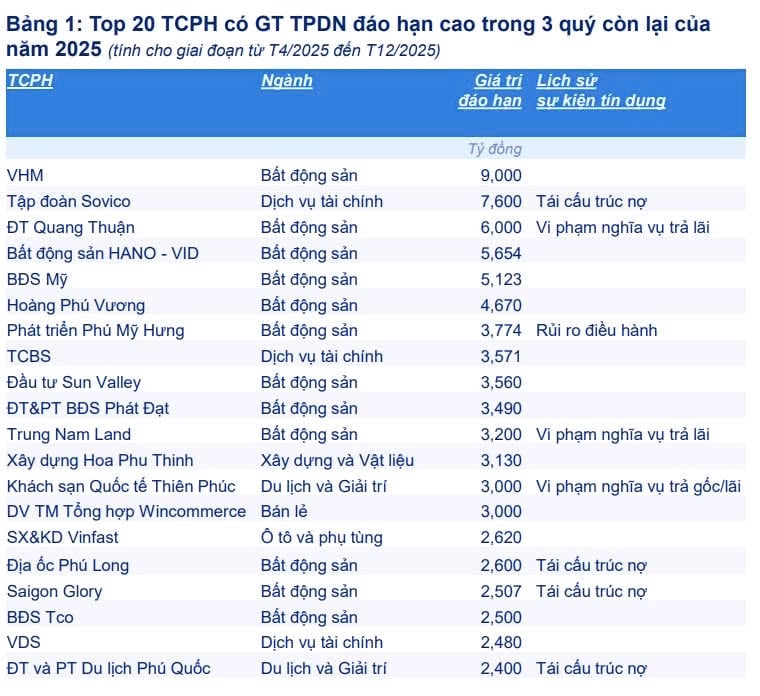 Áp lực đáo hạn vẫn còn rất lớn, riêng tháng 5/2025 đã có 3,5 nghìn tỷ đồng trái phiếu bất động sản đến hạn, chiếm tới 31% tổng giá trị đáo hạn toàn thị trường. Nguồn: FiinRatings. Ảnh: TL.