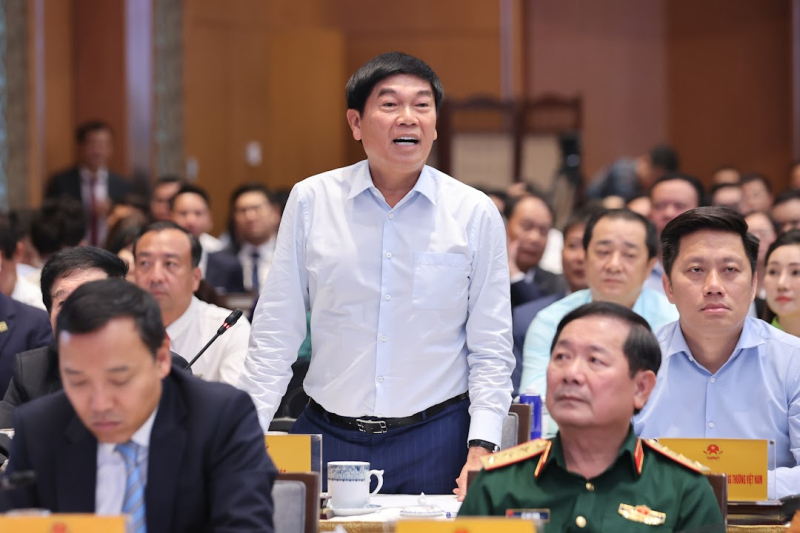Ông Trần Đình Long, Chủ tịch Tập đoàn Hòa Phát phát biểu tại phiên Tọa đàm ngày 31/5. Ảnh: VGP