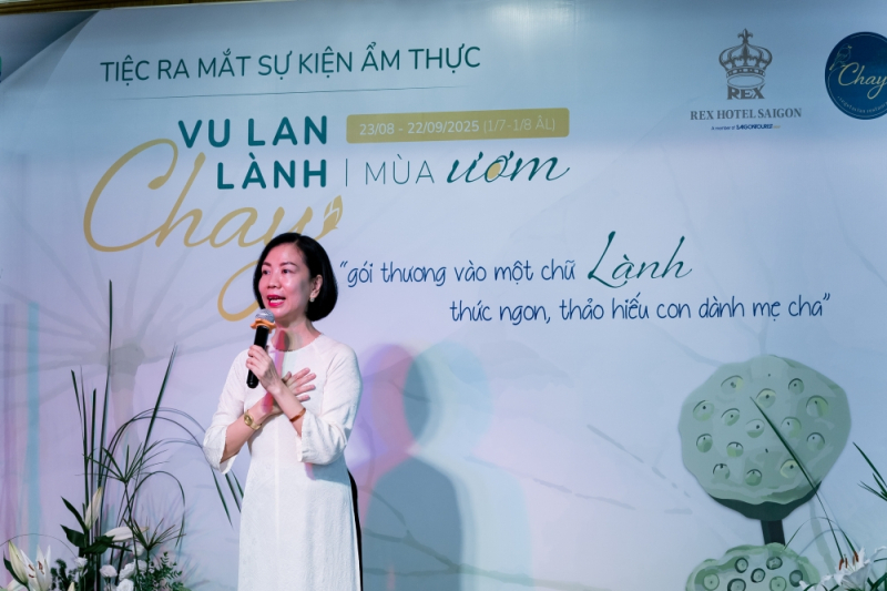 Bà Hoàng Mộng Diễm - CEO của Chay Garden chia sẻ tại tiệc ra mắt sự kiện