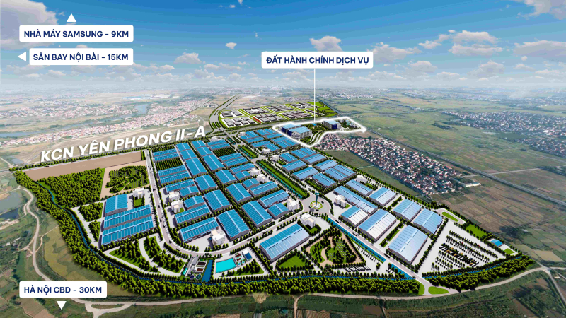 KCN Yên Phong II-A – dự án LIC được Western Pacific Group quy hoạch với quỹ đất hành chính – dịch vụ lên tới 17,5 ha, thể hiện tầm nhìn phát triển hệ sinh thái công nghiệp toàn diện, đồng bộ giữa sản xuất, logistics và dịch vụ