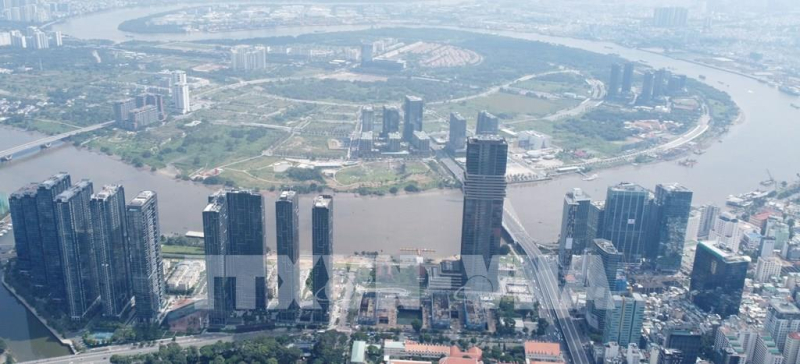 Bán đảo Thủ Thiêm - khu vực được định vị là lõi Trung tâm tài chính Quốc tế Việt Nam. Ảnh TTXVN