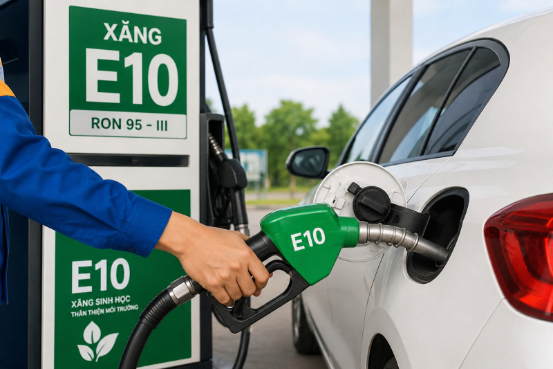 Xăng E10 hạn chế khí độc, làm không khí sạch hơn. Ảnh minh họa AI