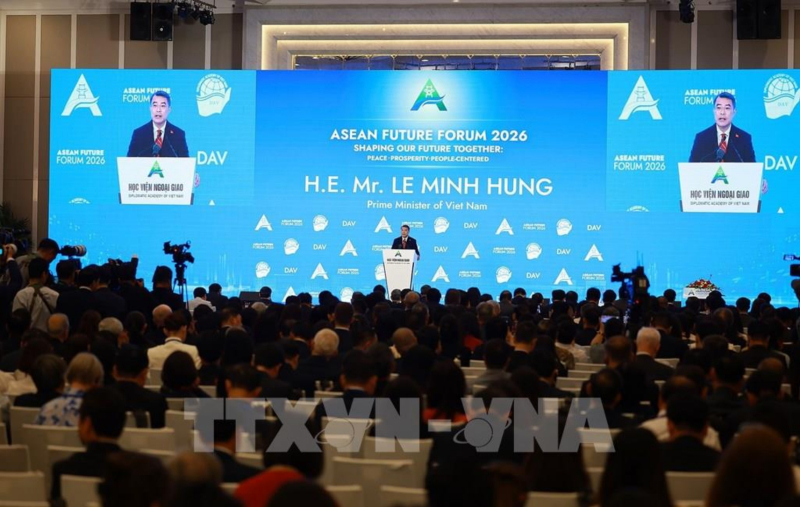 Thủ tướng Lê Minh Hưng phát biểu tại Phiên khai mạc Diễn đàn Tương lai ASEAN lần thứ ba. Ảnh: Dương Giang – TTXVN