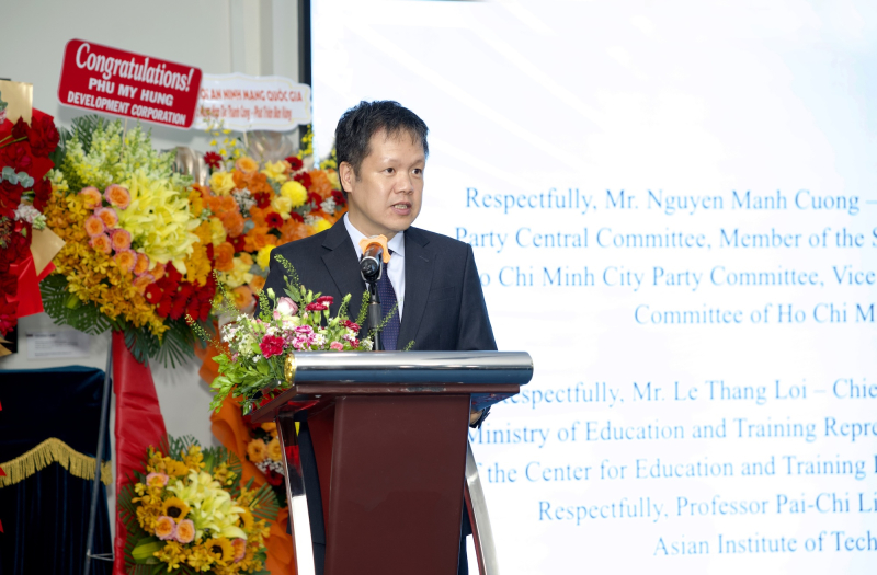 Ông Đàm Quang Minh, thành viên Hội đồng quản trị, Trường Đại học PXU phát biểu tại sự kiện