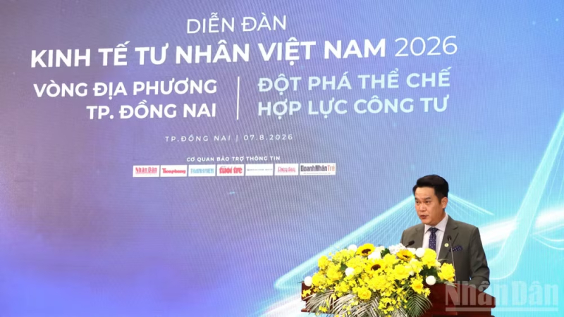 Chủ tịch Hội Doanh nhân trẻ Việt Nam Đặng Hồng Anh phát biểu tại sự kiện. Ảnh Báo Nhân Dân