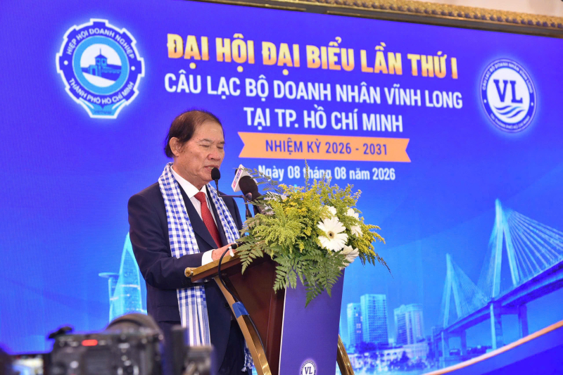 TS. Huỳnh Kỳ Trân - Chủ tịch CLB Doanh nhân Vĩnh Long tại TP.HCM phát biểu nhận nhiệm vụ tại Đại hội