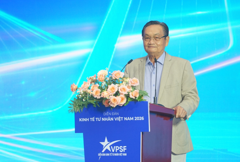 TS Trần Du Lịch phát biểu tại Diễn đàn kinh tế tư nhân 2026 do Hội DNT Việt Nam tổ chức tại TP.HCM