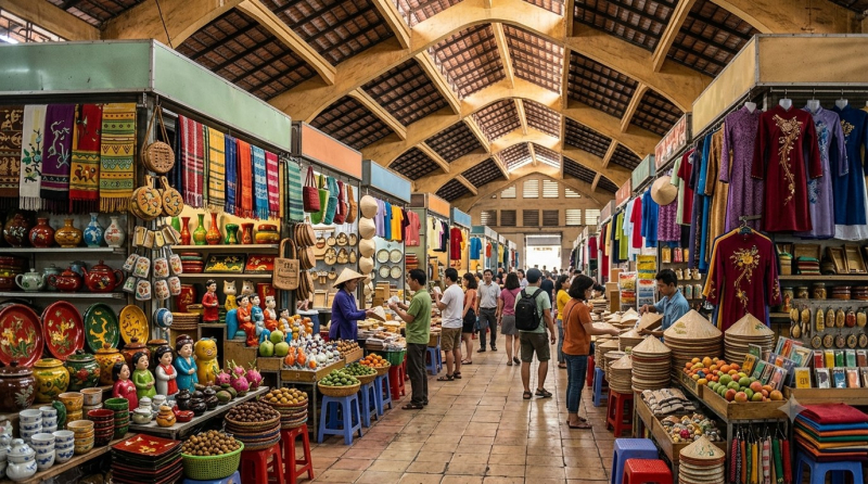 Chợ Bến Thành là một trong những điểm tham quan, mua sắm quen thuộc của du khách. Hình minh họa