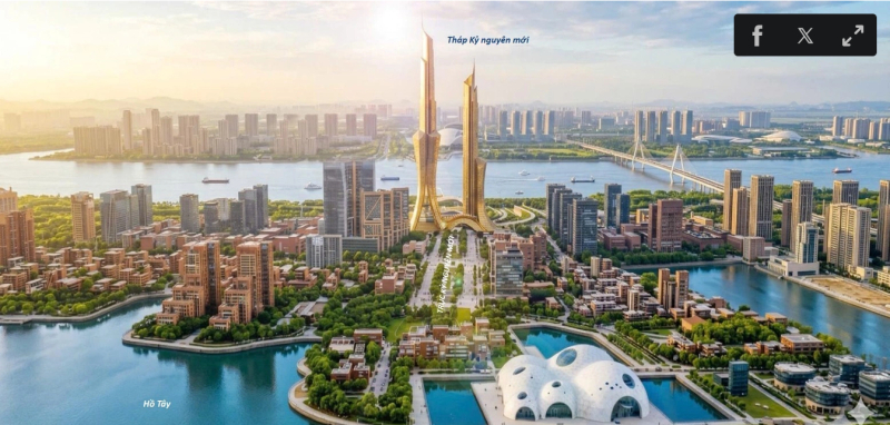 Phối cảnh Tháp Kỷ Nguyên trong đồ án điều chỉnh tổng thể Quy hoạch phân khu đô thị sông Hồng tỷ lệ 1/5.000. Ảnh: Viện Quy hoạch xây dựng Hà Nội.