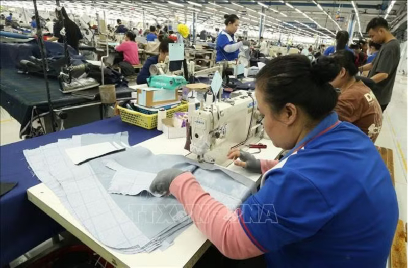 Thực hiện các đơn hàng xuất khẩu tại Công ty Cổ phần May Nhà Bè - Hậu Giang tại phường Vị Thanh, thành phố Cần Thơ. Ảnh: Duy Khương/TTXVN