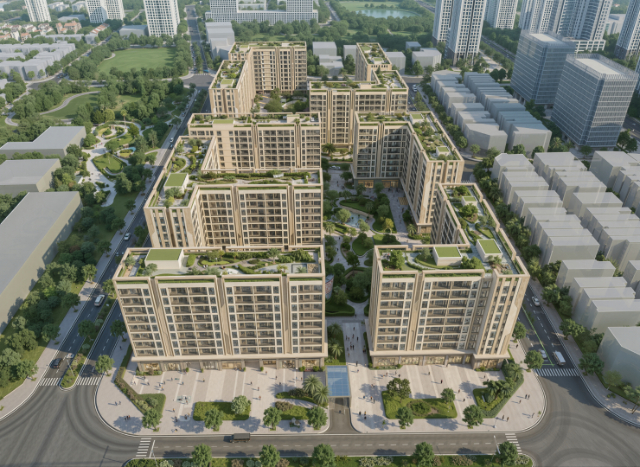 Phối cảnh dự án nhà ở cho lực lượng vũ trang thuộc Tổng cục II tại phường Tây Tựu do Taseco Land triển khai. Dự án này nằm trong phạm vi Quy hoạch Khu chức năng đô thị Thượng Cát. Nguồn: TAL