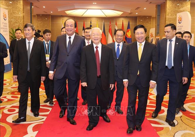 Tổng Bí thư, Chủ tịch nước Nguyễn Phú Trọng đến dự hội nghị. Ảnh: TTX