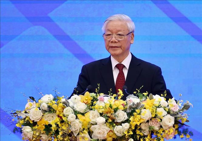Tổng Bí thư, Chủ tịch nước Nguyễn Phú Trọng phát biểu chào mừng tại Lễ khai mạc Hội nghị Cấp cao ASEAN lần thứ 37. Ảnh: TTX