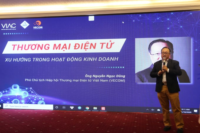 Ông Nguyễn Ngọc Dũng - Phó Chủ tịch VECOM phát biểu tại hội thảo. Ảnh: TL